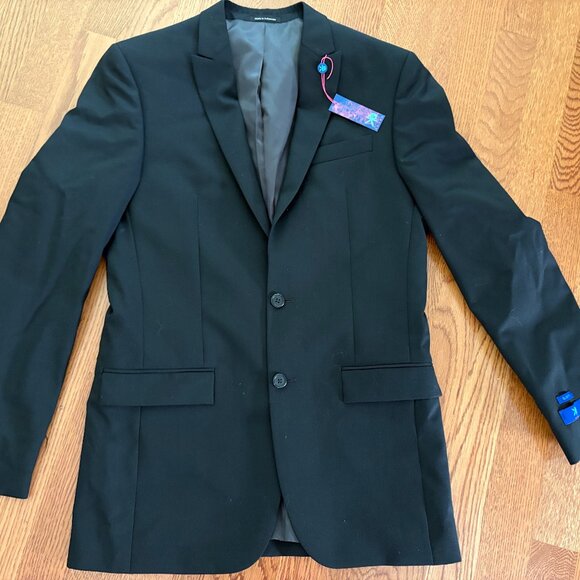 NEW Mens Egara 2 Button Black Wool Slim Fit Blazer Suit Jacket Size 38L - Picture 1 of 7